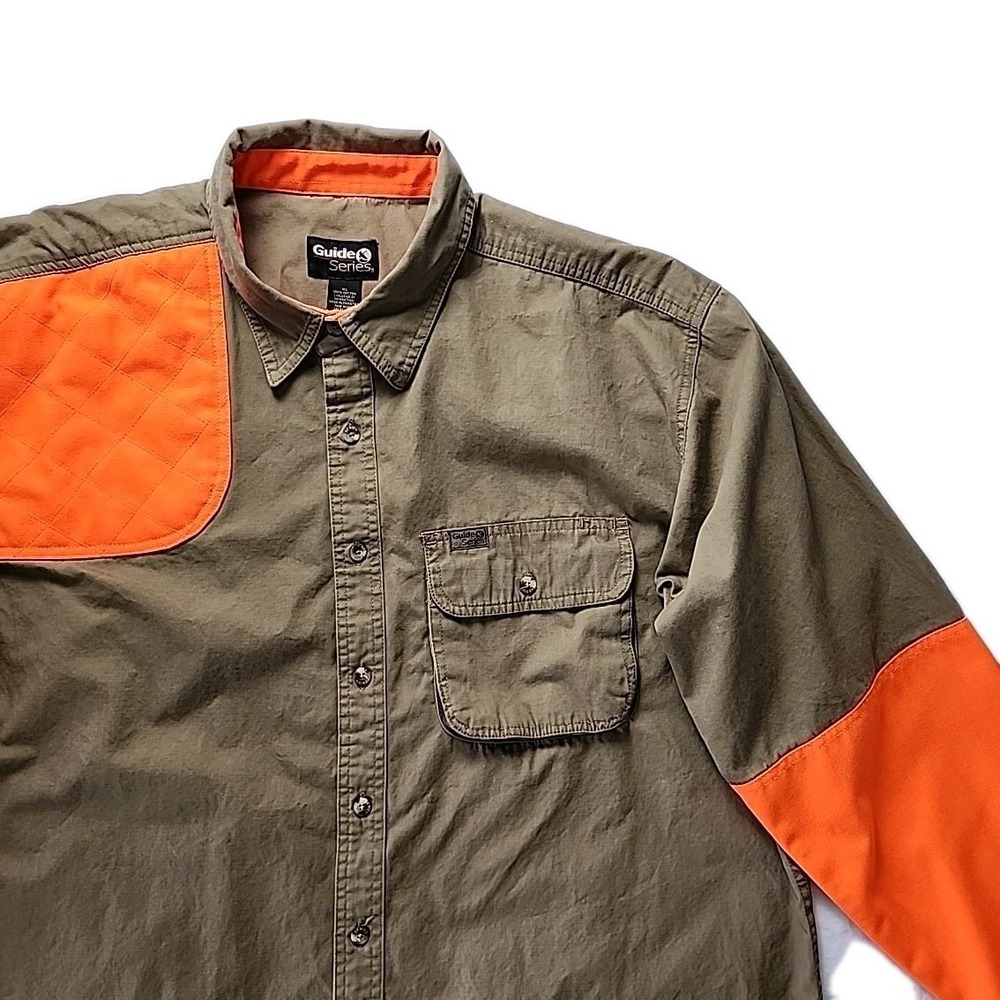 GUIDE SERIES Men's XL Heavy Cotton Khaki Orange Hunting Long Sleeve Shirt EUC!